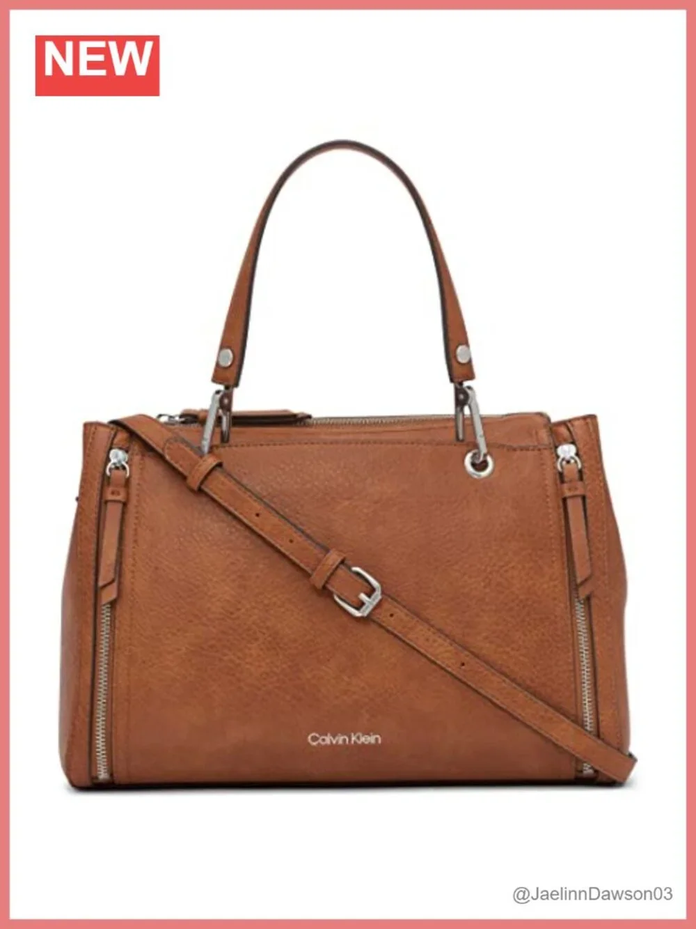 Vegan Leather Satchel Crossbody Bag with Zip Pouch and Adjustable Strap